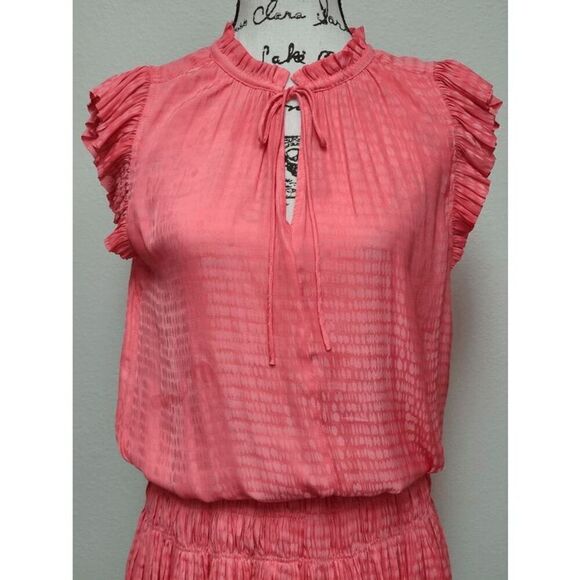 🧡 CURRENT AIR Maude Smocked Tiered Elastic Waist Orange Coral Mini Dress SIZE S - Picture 4 of 15